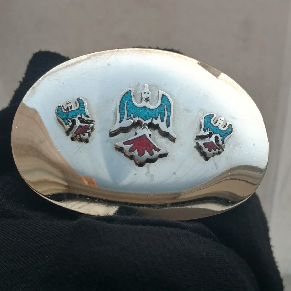 SALE! Silver turquoise handmade belt buckle